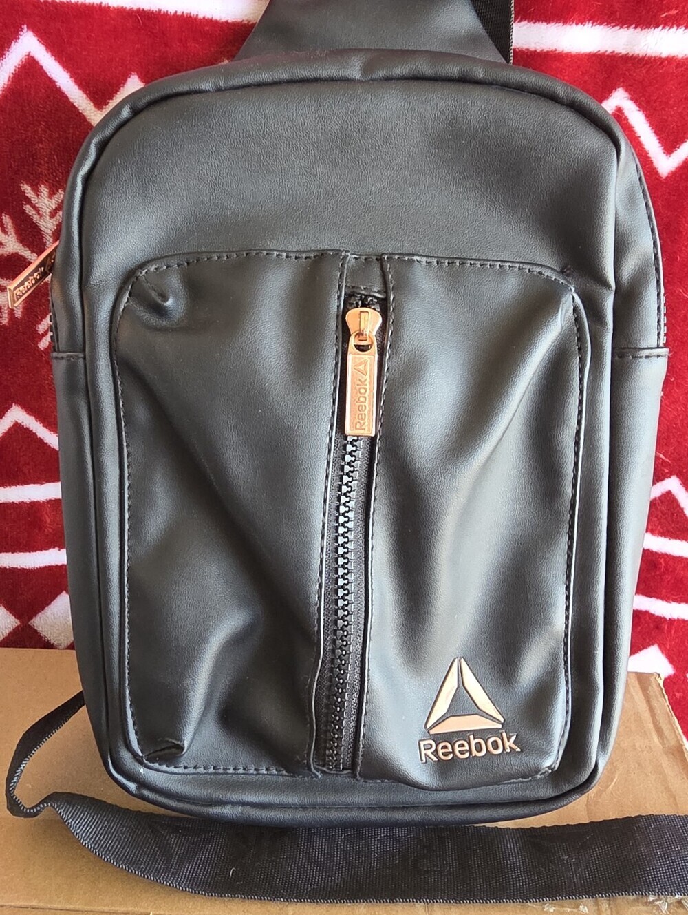 Reebok Kenna Crossbody Sling Shoulder Bag 8x10" Rose Gold Black - Nice